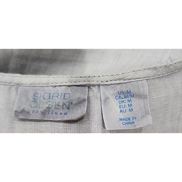 Sigrid Olsen Mini Dress Grey Linen Eyelet Cut Out Sleeveless Women's Medium - Picture 8 of 9